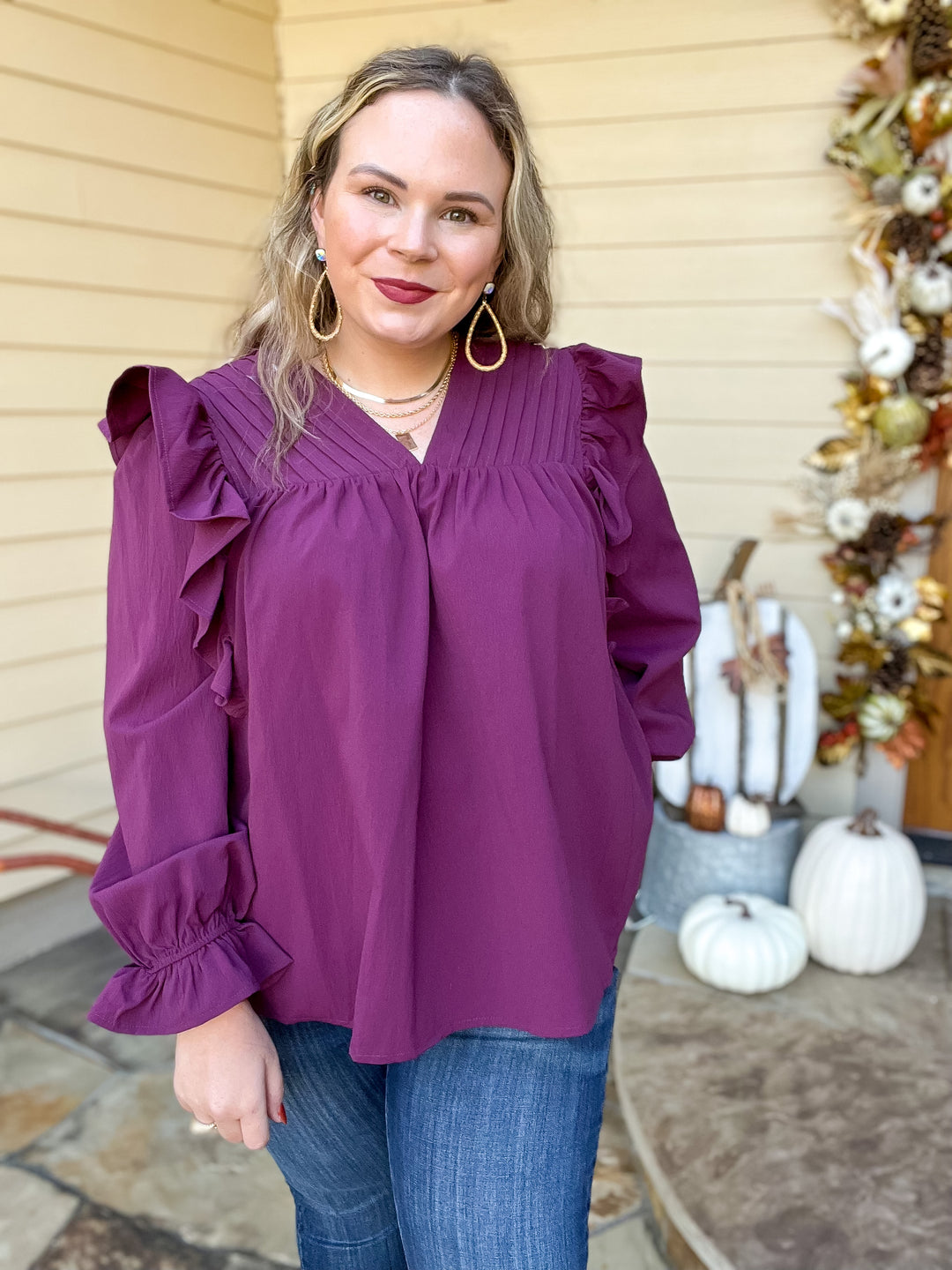 Purple Top Ruffles Purple Ruffle Detail Long Sleeve Top – Giddy Up Glamour Boutique