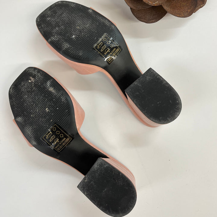 Model Shoes Size 8 & 8.5 | Walk The Walk Mini Block Heels with Strap in Blush Croc - Giddy Up Glamour Boutique