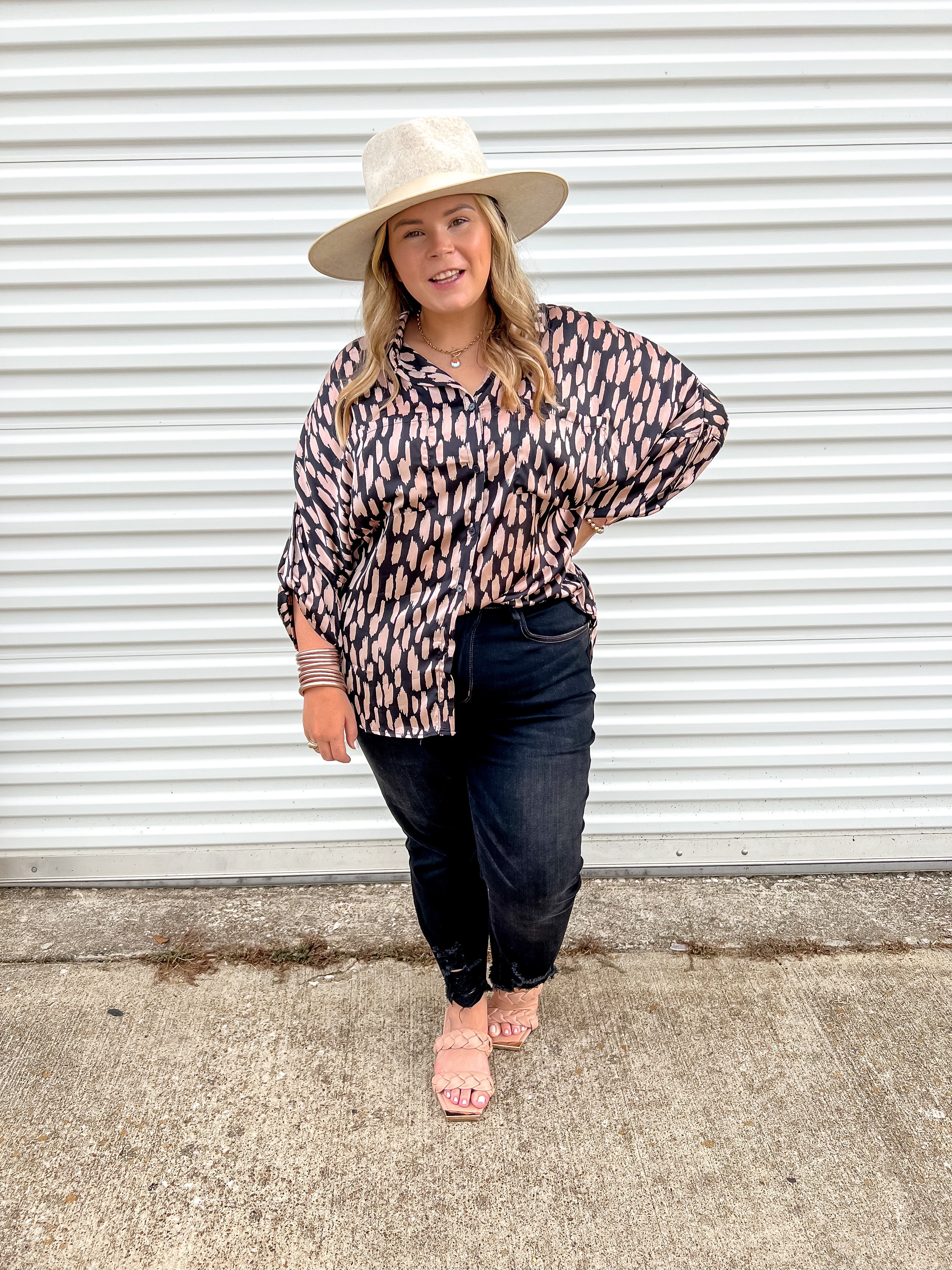 Going Places Button Up Satin Animal Print Top with Long Sleeves in Black - Giddy Up Glamour Boutique