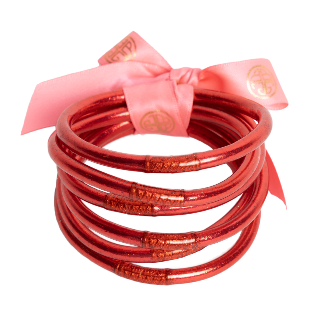 BuDhaGirl | Set of Six | All Weather Bangles in BDG Pink/Red - Giddy Up Glamour Boutique
