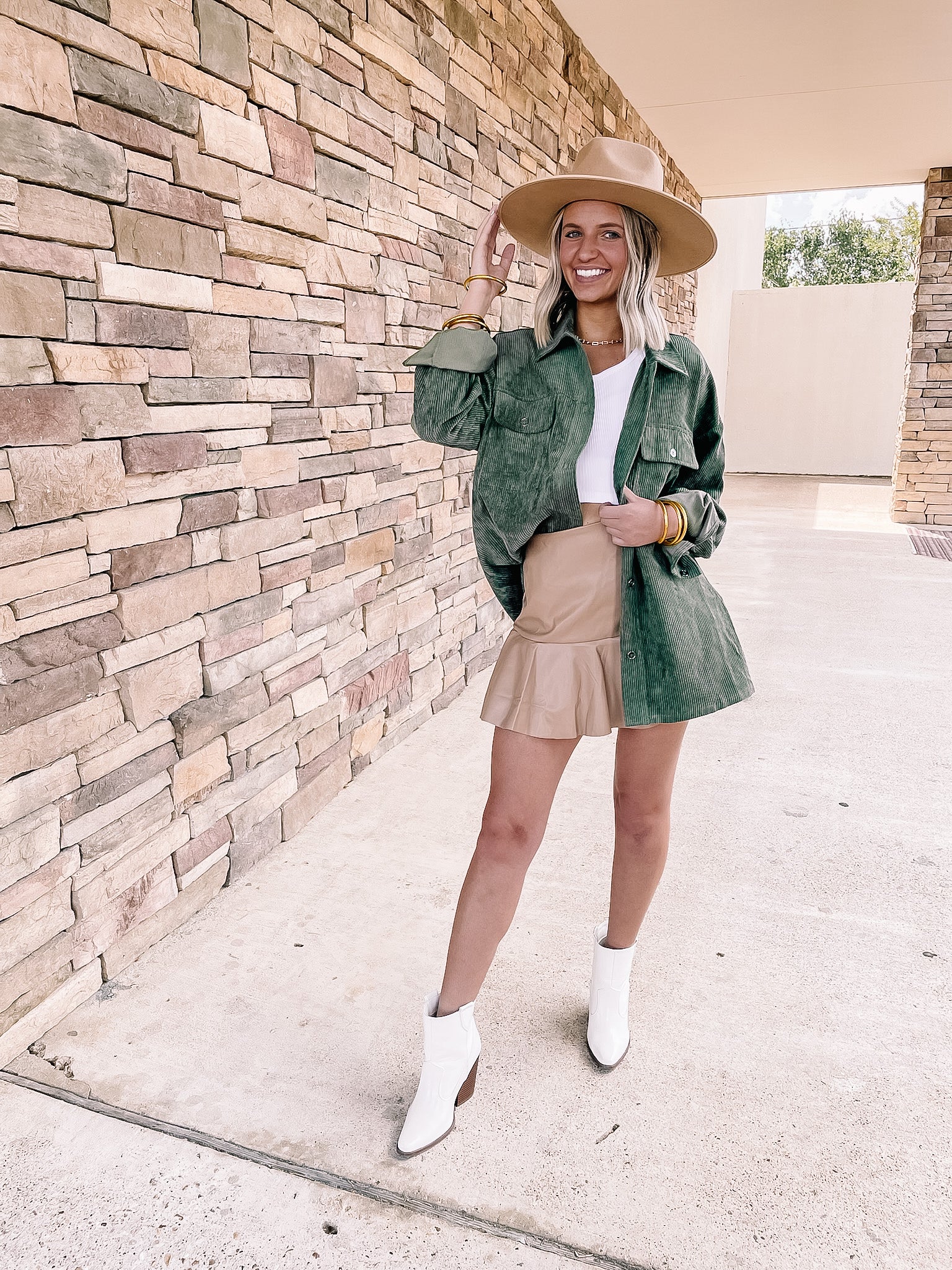 Latte Sips Button Up Corduroy Shacket in Olive Green - Giddy Up Glamour Boutique