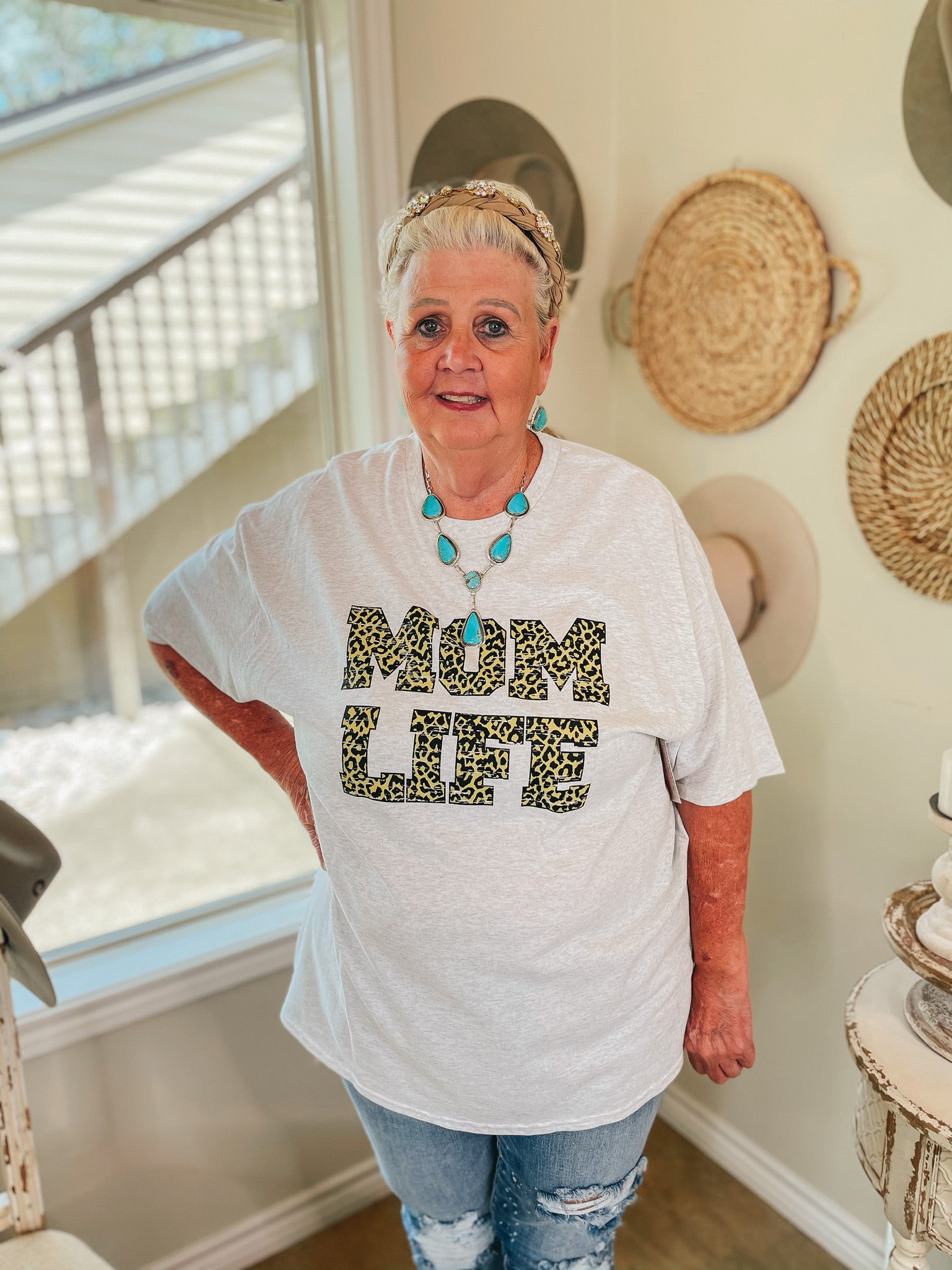 Mom Life Leopard Graphic Tee in Heather Grey - Giddy Up Glamour Boutique