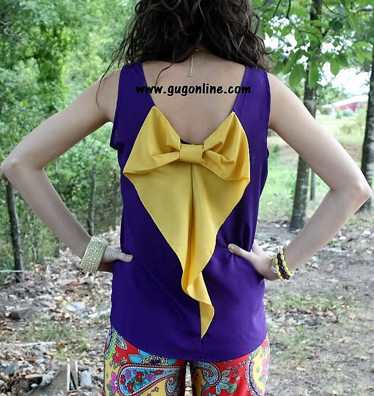 Last Chance Size Medium | Bow Me Away Top in Purple and Yellow - Giddy Up Glamour Boutique