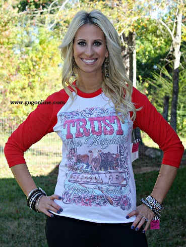 Last Chance Size XS | Trust Your Neighbor, But Brand Your Cattle Baseball Tee - Giddy Up Glamour Boutique