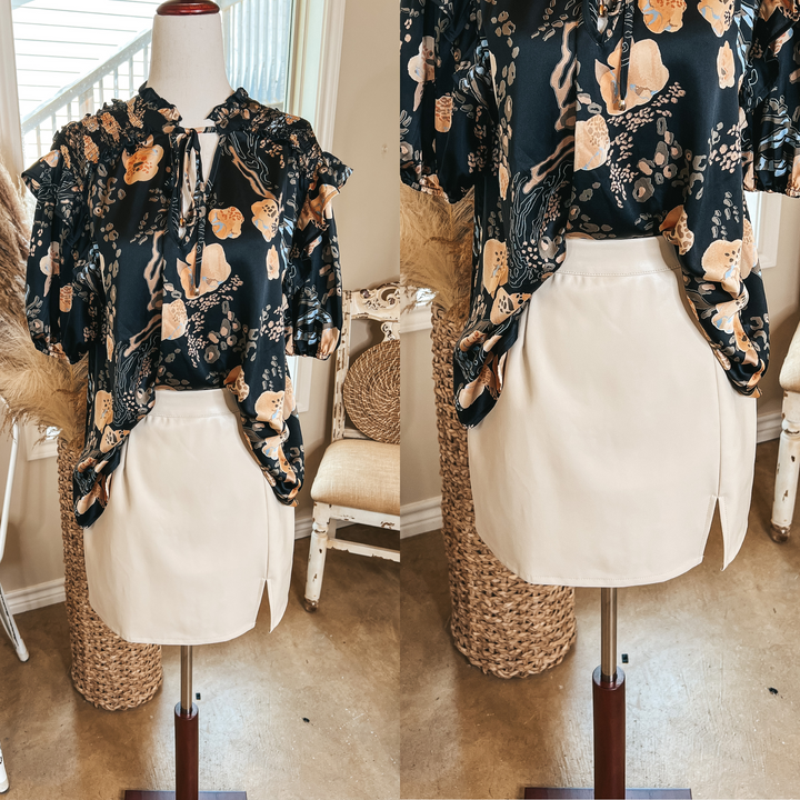 All the Buzz Faux Leather Side Slit Mini Skirt in Cream - Giddy Up Glamour Boutique