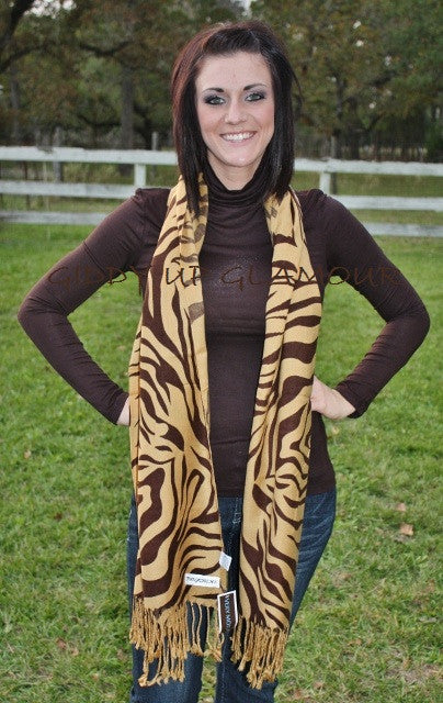 Caramel with Chocolate Zebra Scarf - Giddy Up Glamour Boutique