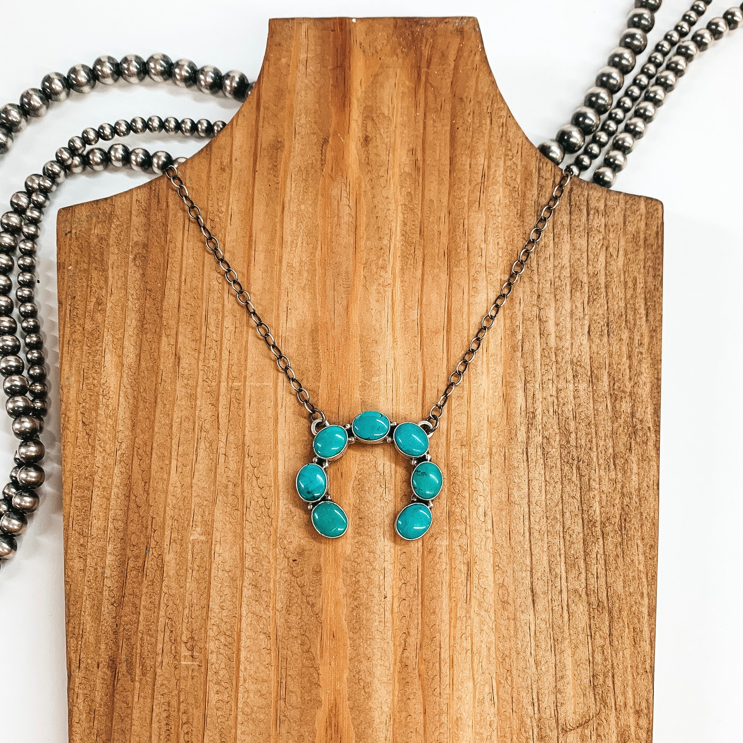 P Yazzie | Navajo Handmade Sterling Silver Chain Necklace with Naja Pendant with Turquoise Stone - Giddy Up Glamour Boutique
