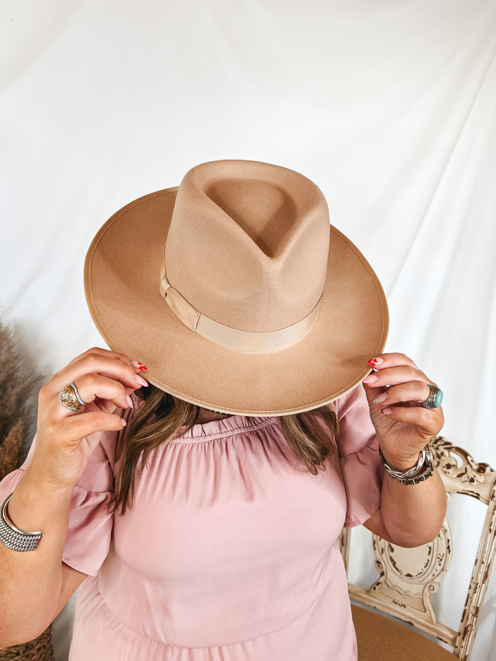 GiGi Pip | Monroe Wool Felt Rancher Hat with Ribbon Band in Nude - Giddy Up Glamour Boutique