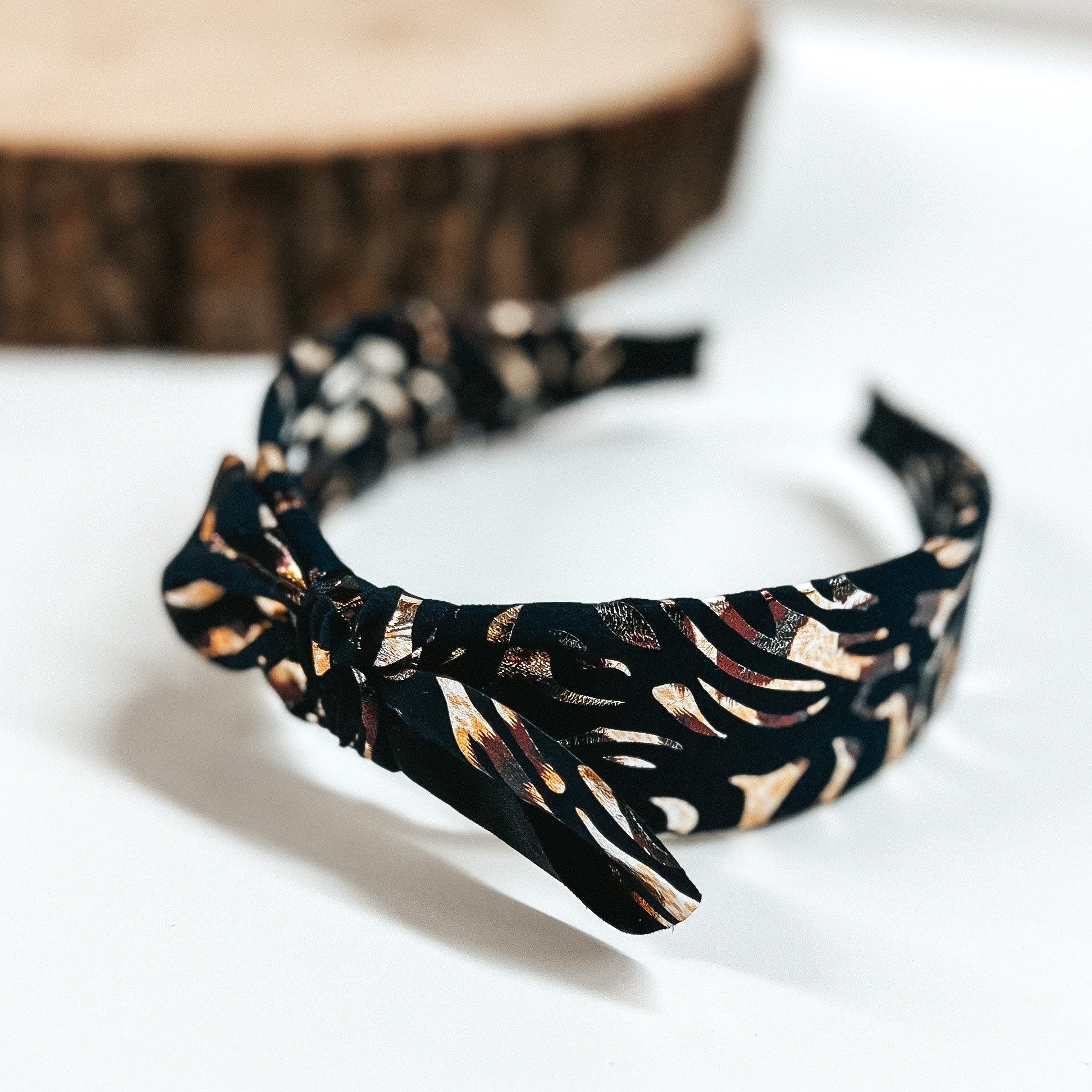 Buy 3 for $10 |  Zebra Gold Foil Headbands with Tie on Plastic Headband - Giddy Up Glamour Boutique