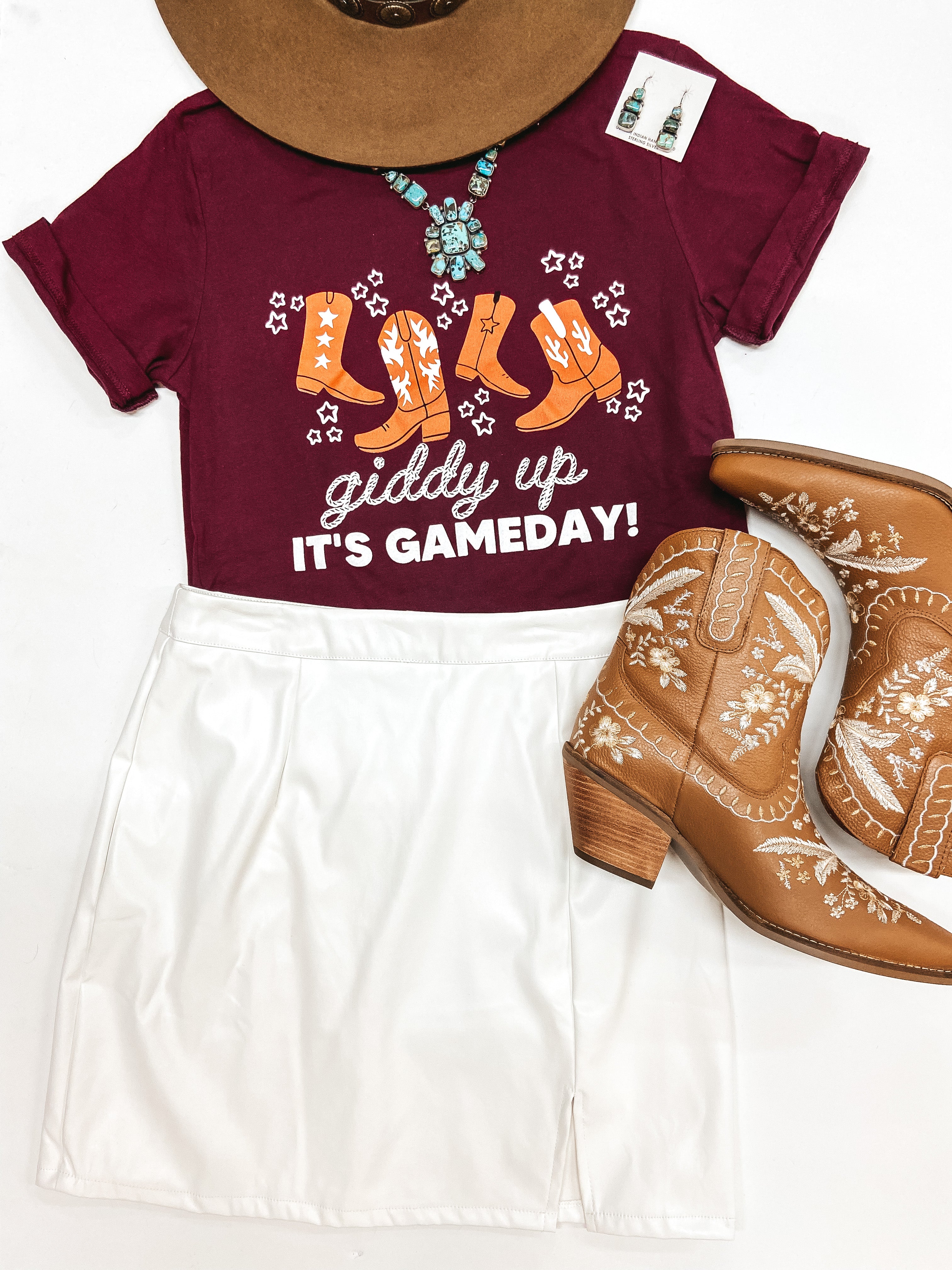 Aggie Game Day | Giddy Up It's Gameday Short Sleeve Graphic Tee Shirt in Maroon - Giddy Up Glamour Boutique