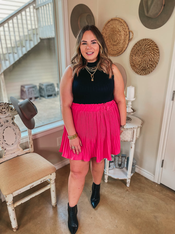 Style Stash Pleated Ruffle Mini Skirt in Hot Pink - Giddy Up Glamour Boutique