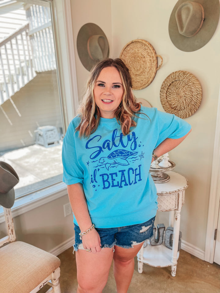 Last Chance Size Small & Medium | Salty Lil' Beach Short Sleeve Graphic Tee in Aqua Blue - Giddy Up Glamour Boutique
