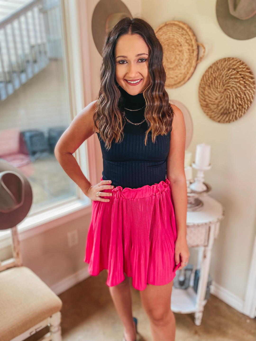 Style Stash Pleated Ruffle Mini Skirt in Hot Pink - Giddy Up Glamour Boutique