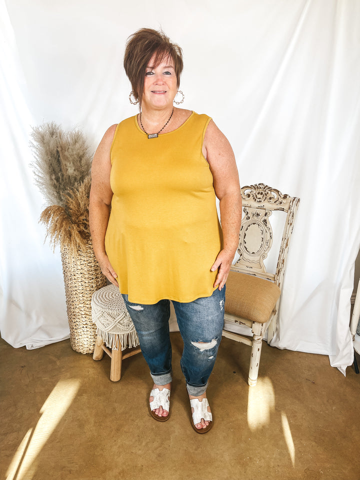 Give Me Joy Solid Knit A-Line Tank Top in Mustard Yellow - Giddy Up Glamour Boutique