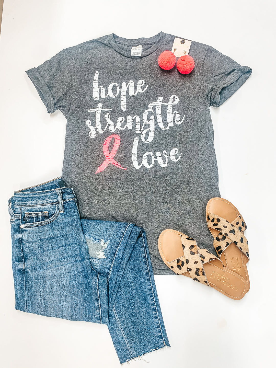 Hope, Strength, and Love Short Sleeve Graphic Tee in Grey - Giddy Up Glamour Boutique