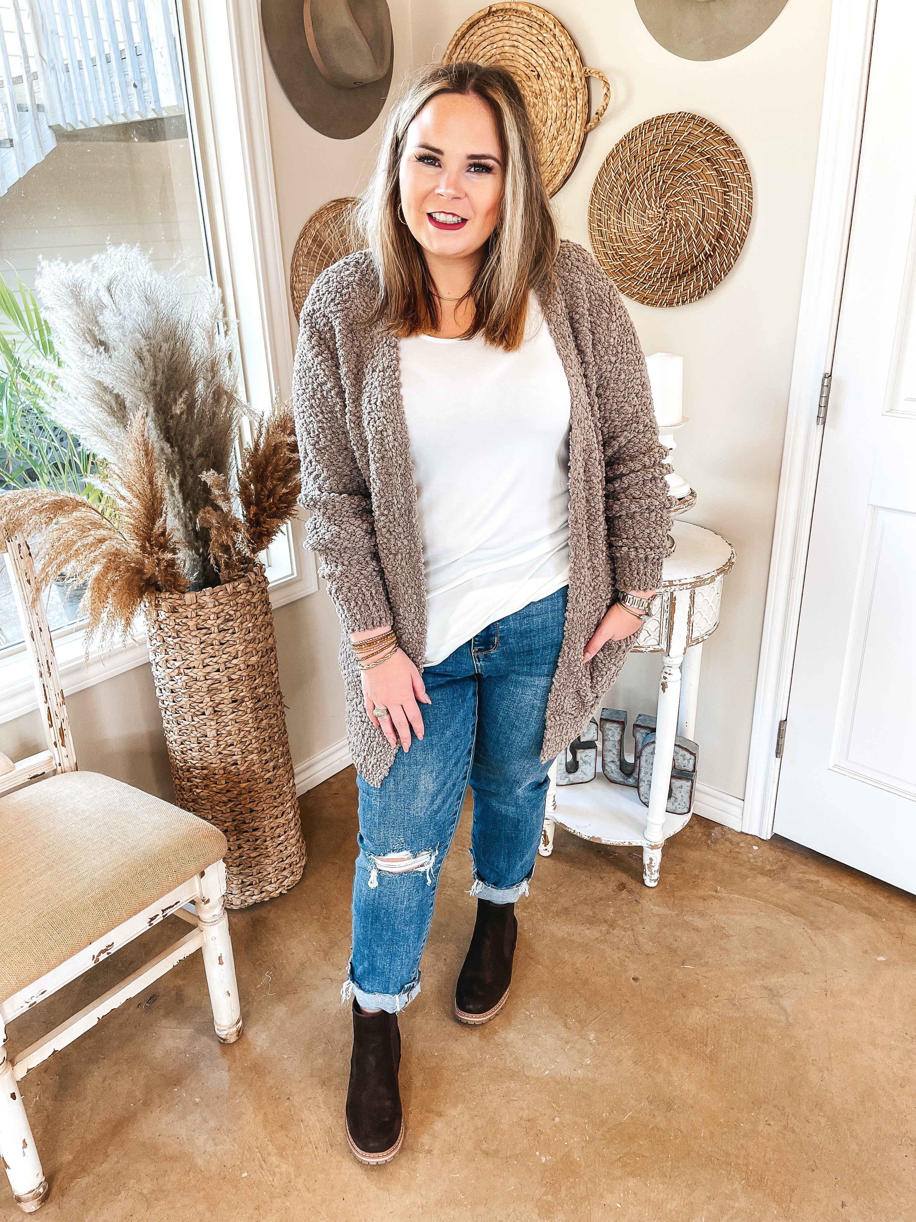 Cozy and Confident Popcorn Knit Sweater in Taupe - Giddy Up Glamour Boutique