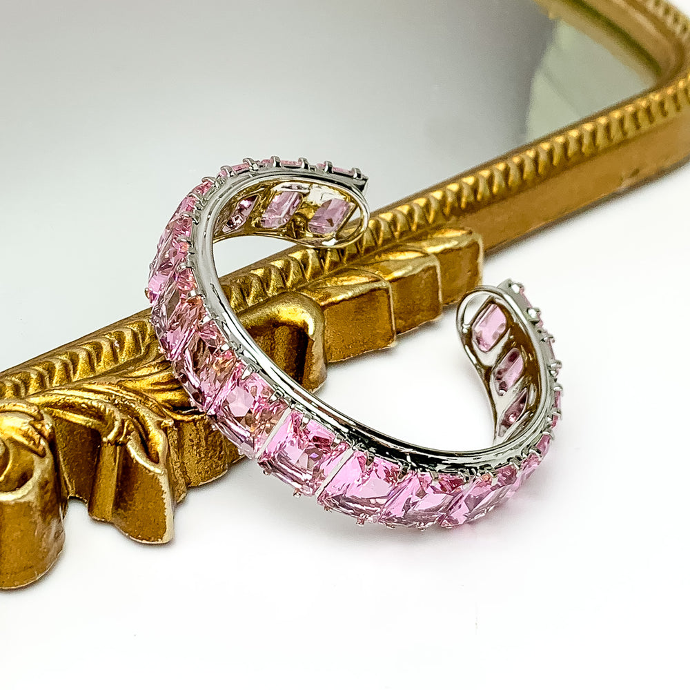 Sorrelli | Julianna Rectangle Crystal Cuff Bracelet in Palladium Silver Tone and First Kiss - Giddy Up Glamour Boutique