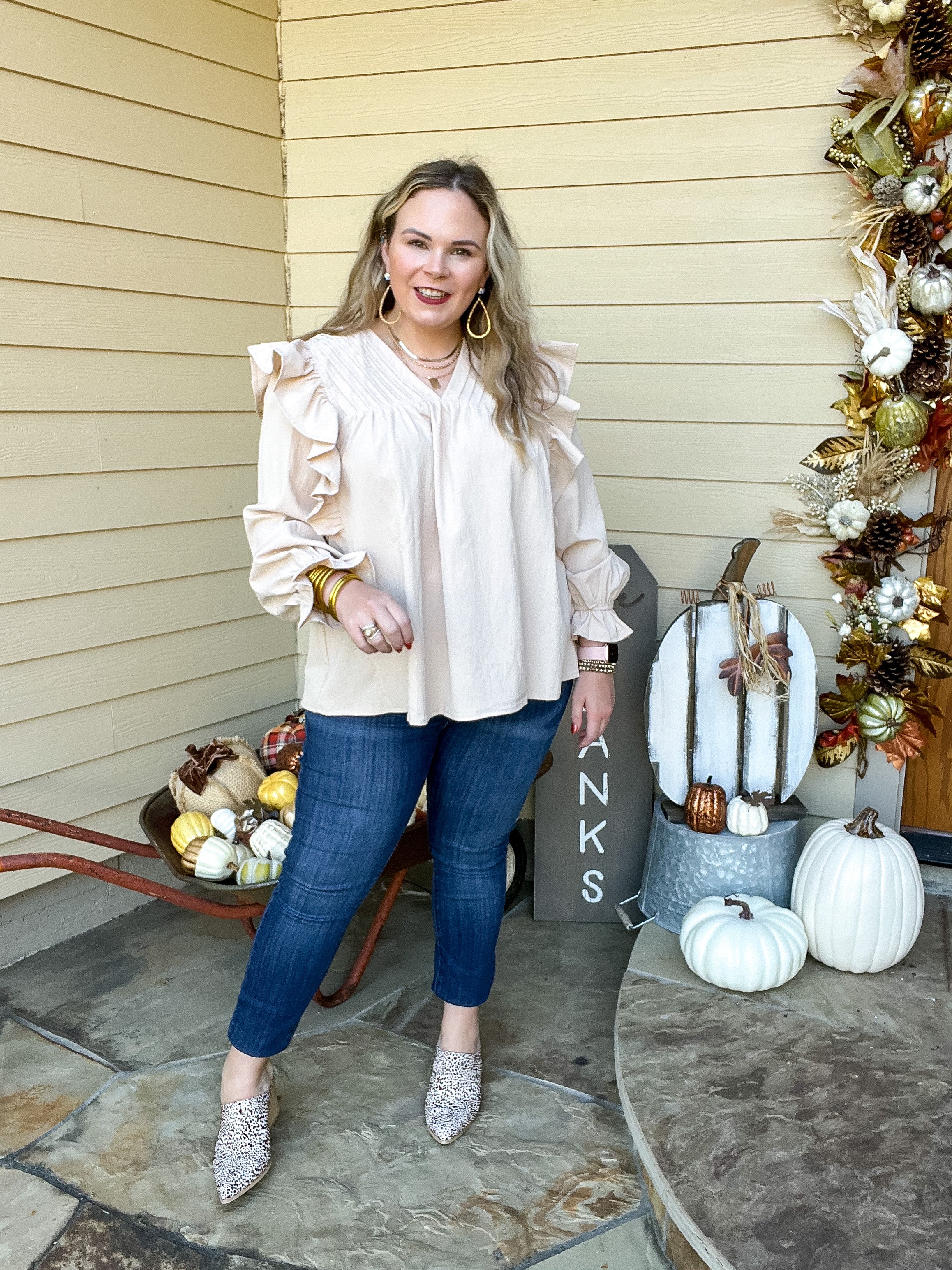Coffee Perks Ruffle Detail Long Sleeve Top in Ivory - Giddy Up Glamour Boutique