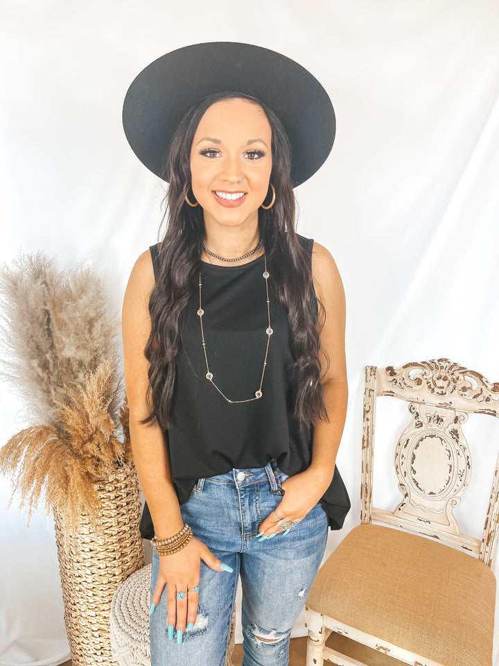 Give Me Joy Solid Knit A-Line Tank Top in Black - Giddy Up Glamour Boutique