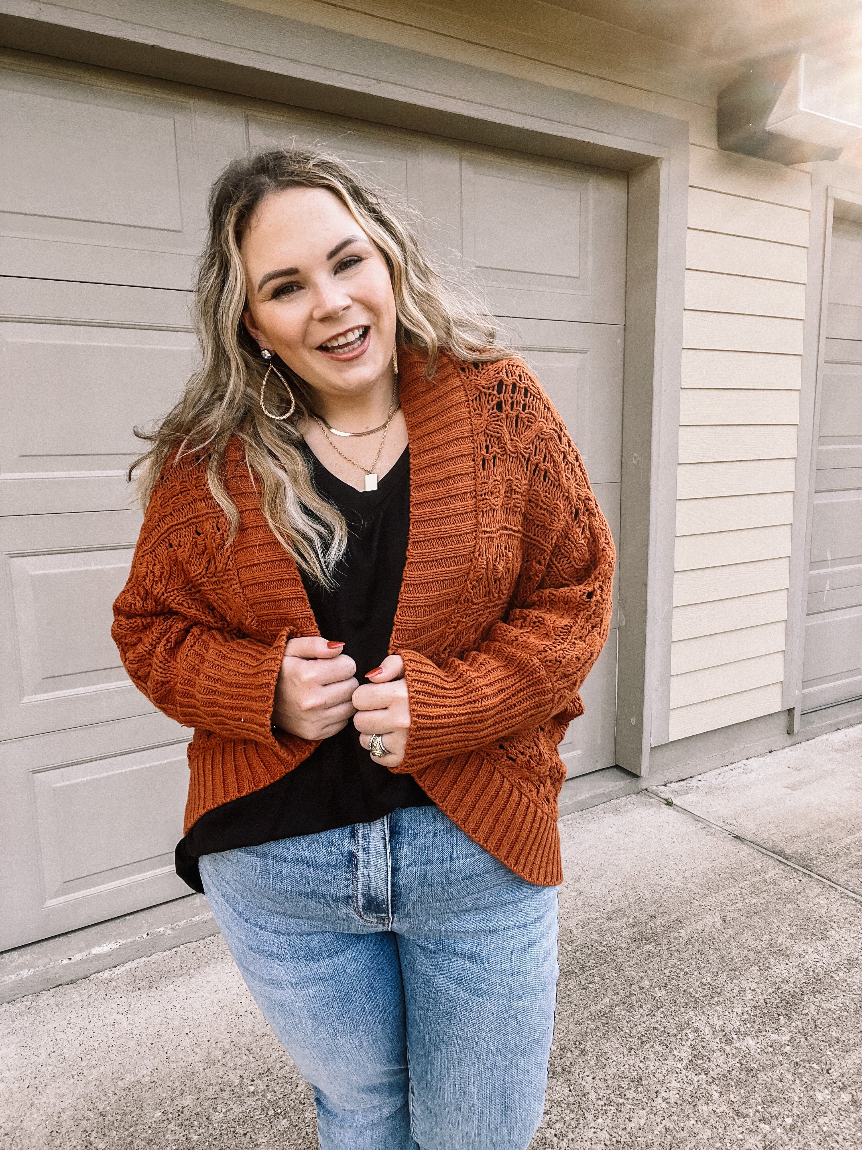Incredibly Cozy Cable Knit open Front Cardigan in Rust Brown - Giddy Up Glamour Boutique