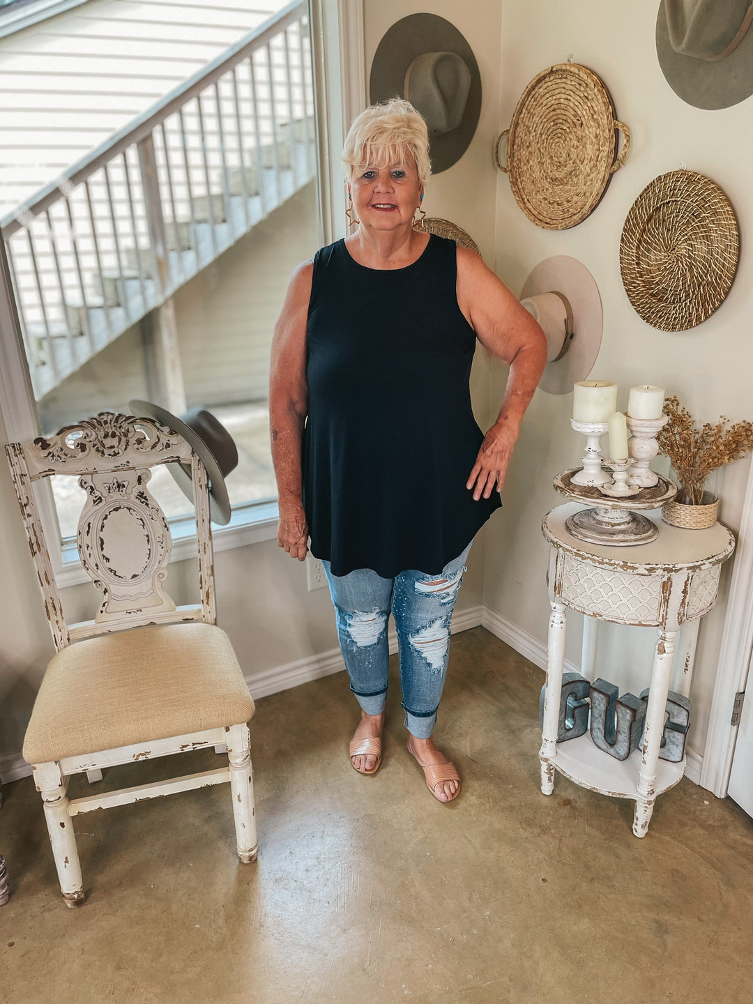 Give Me Joy Solid Bulgari A-Line Tank Top in Black - Giddy Up Glamour Boutique