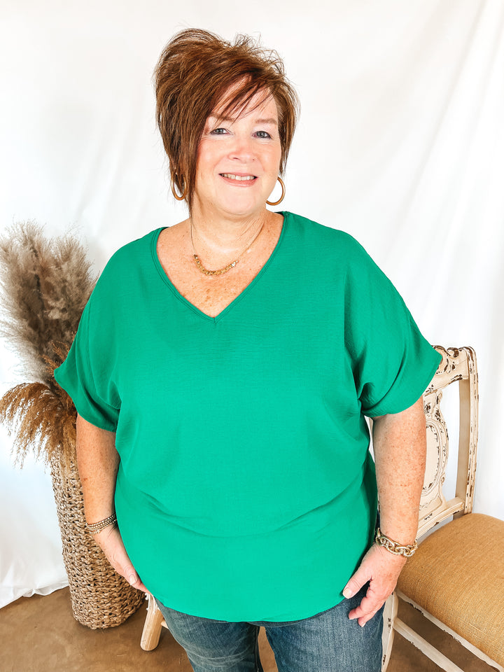 Lovely Dear V Neck Short Sleeve Solid Top in Green - Giddy Up Glamour Boutique