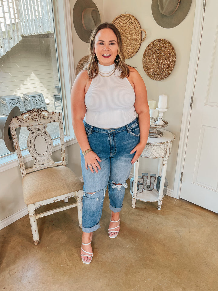 Queen of Comfort  High Neck Ribbed Sleeveless Crop Top in White - Giddy Up Glamour Boutique