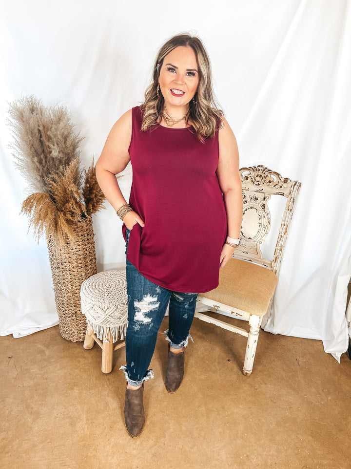 Give Me Joy Solid Knit A-Line Tank Top in Maroon - Giddy Up Glamour Boutique