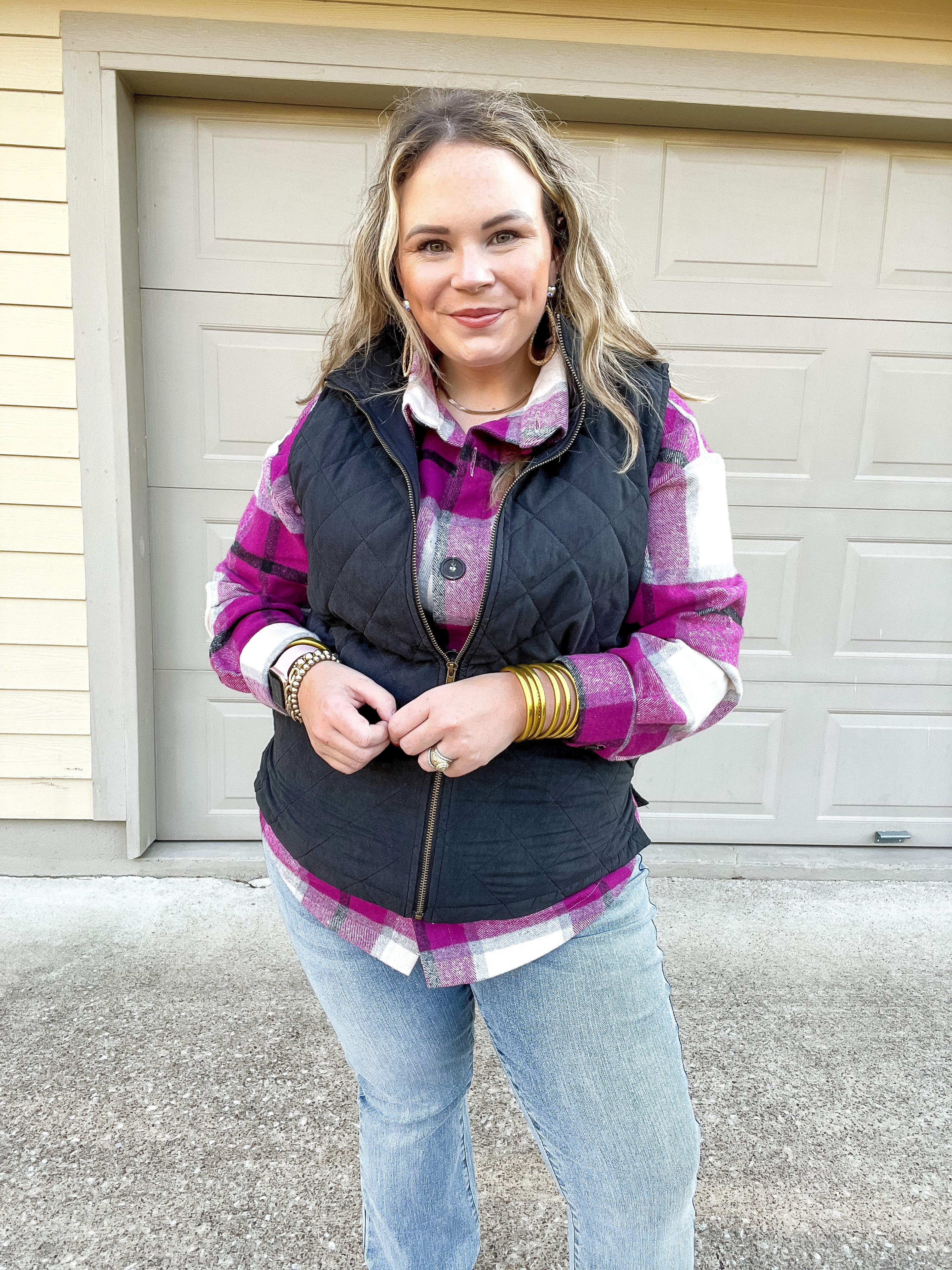 Headed To Denver Zip Up Quilted Vest in Black - Giddy Up Glamour Boutique