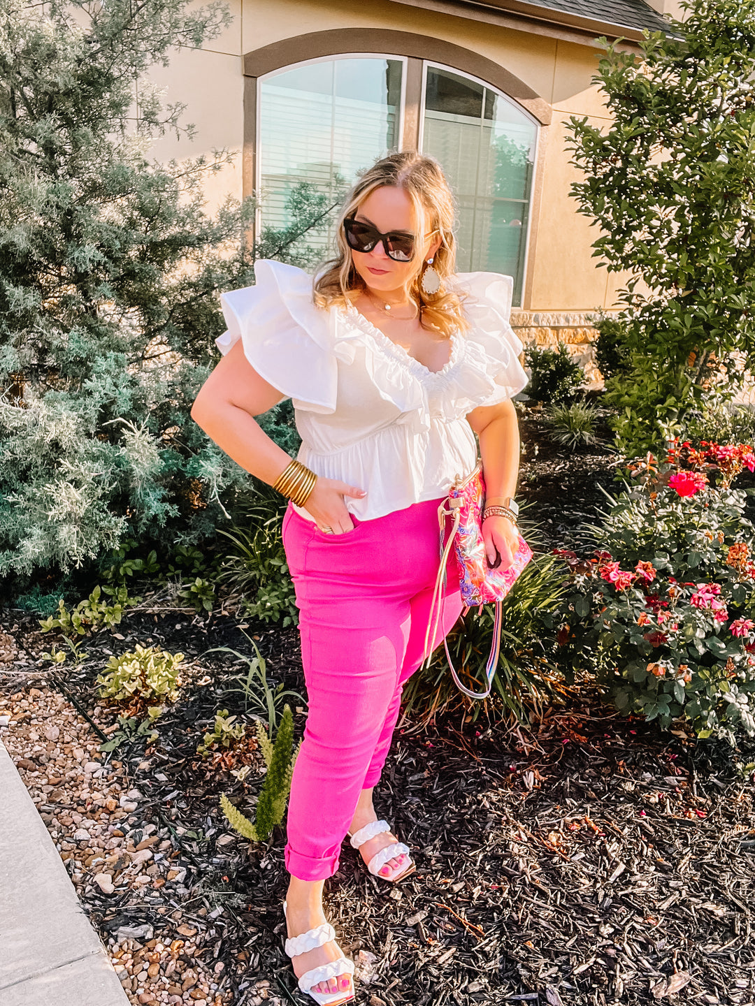 All the Allure Ruffle V Neck Peplum Top in White - Giddy Up Glamour Boutique