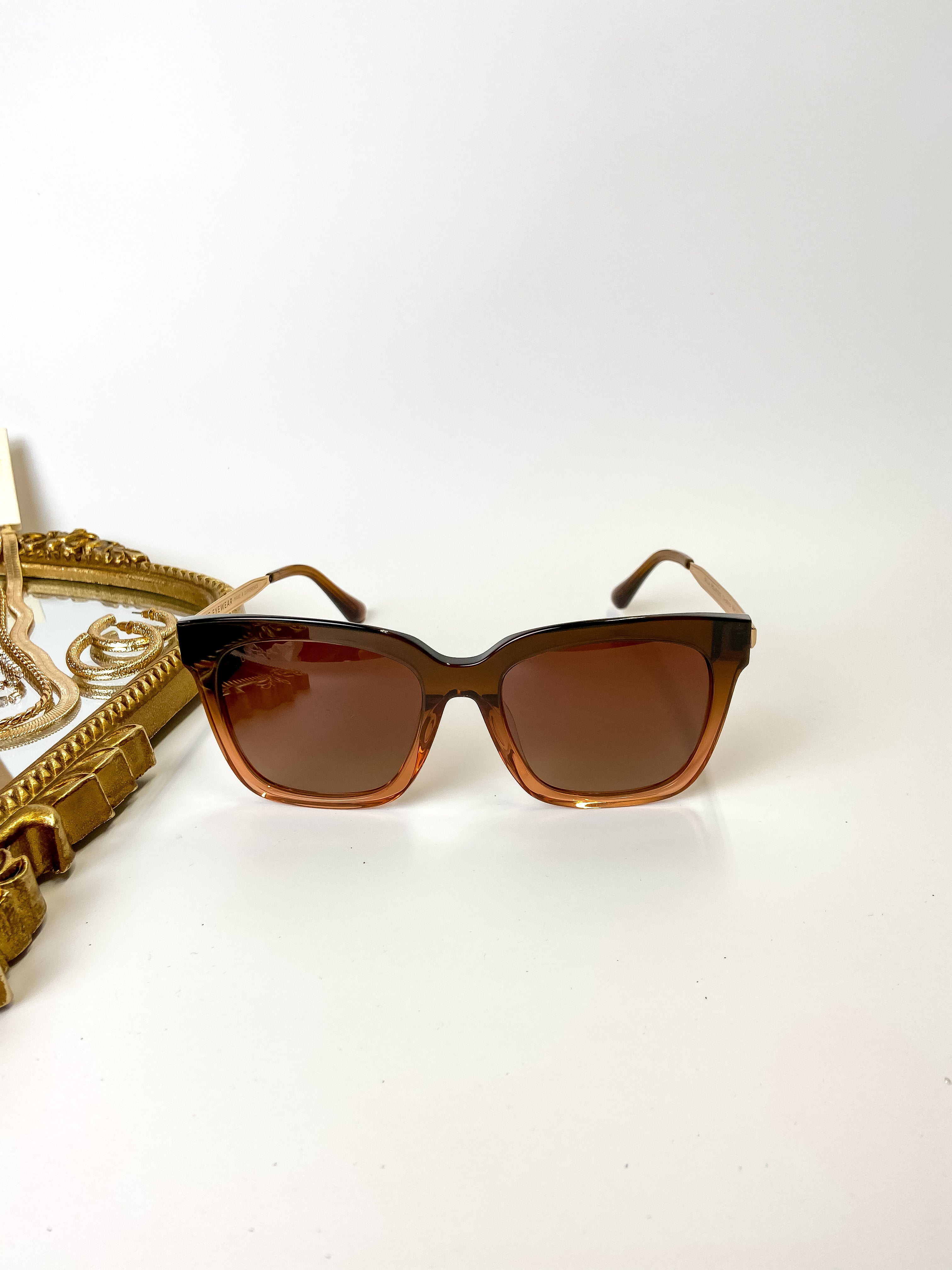 DIFF | Bella Polarized Brown Gradient Square Lens Sunglasses in Taupe Ombre Crystal - Giddy Up Glamour Boutique
