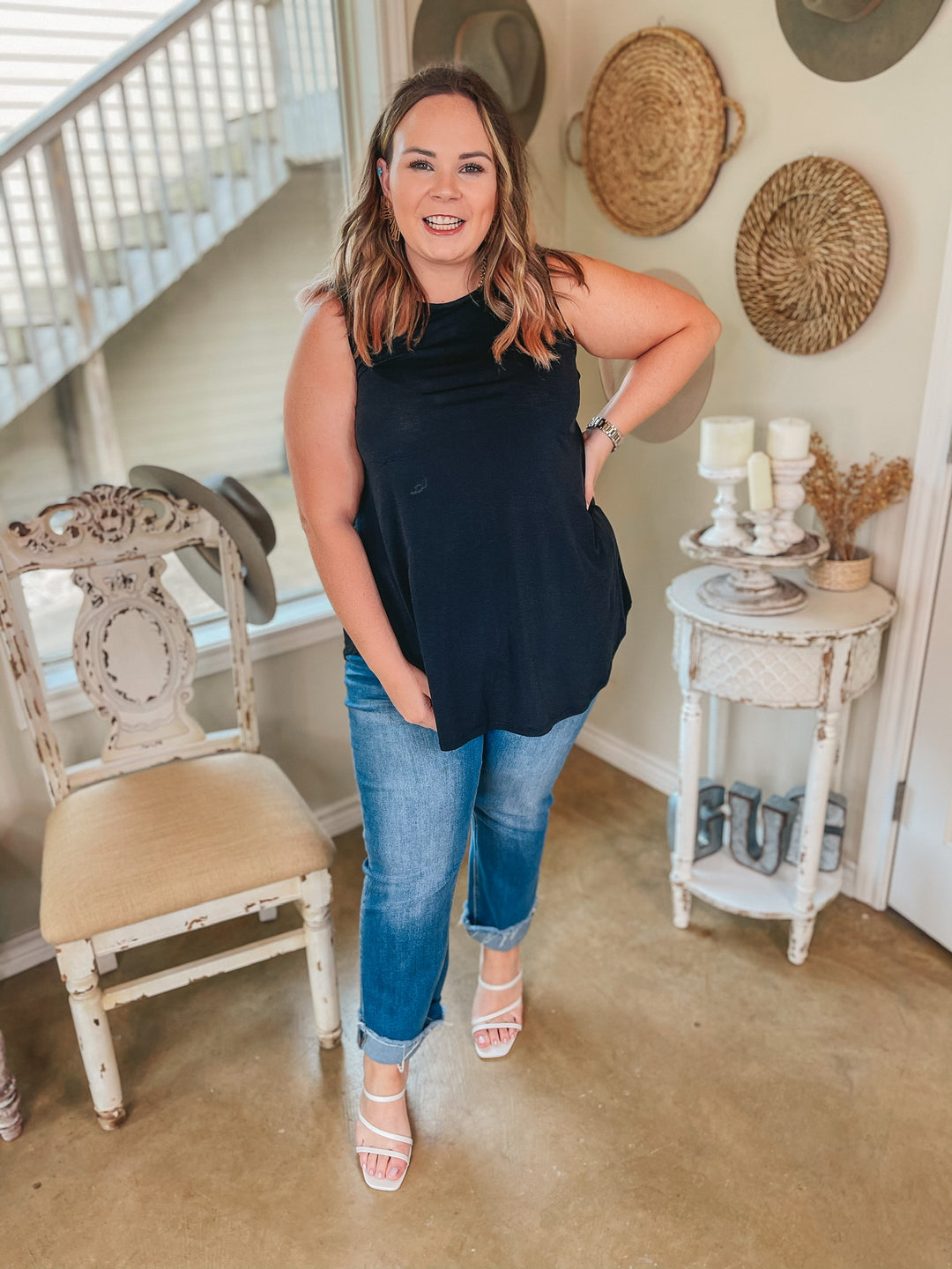 Give Me Joy Solid Bulgari A-Line Tank Top in Black - Giddy Up Glamour Boutique