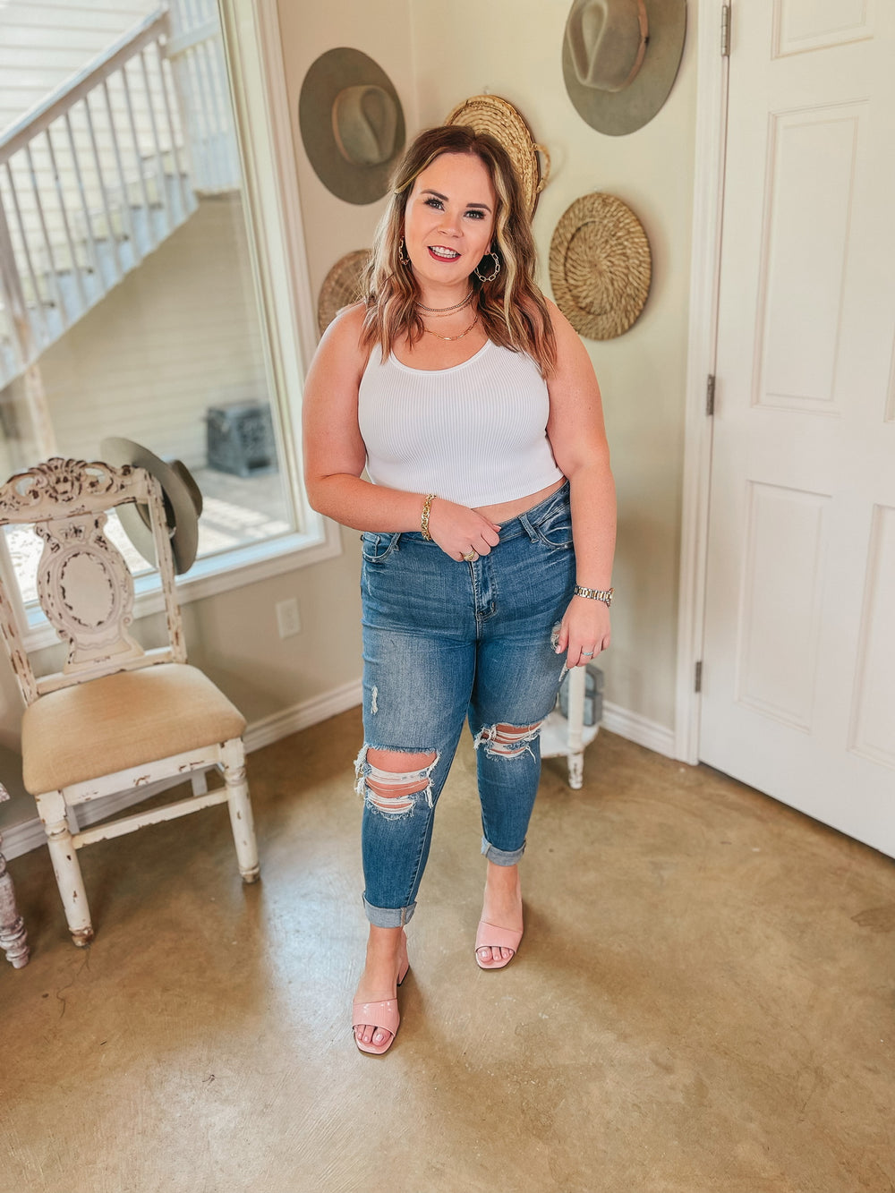 Comfiest Trends Ribbed High Neck Cropped Spaghetti Strap Top in White - Giddy Up Glamour Boutique