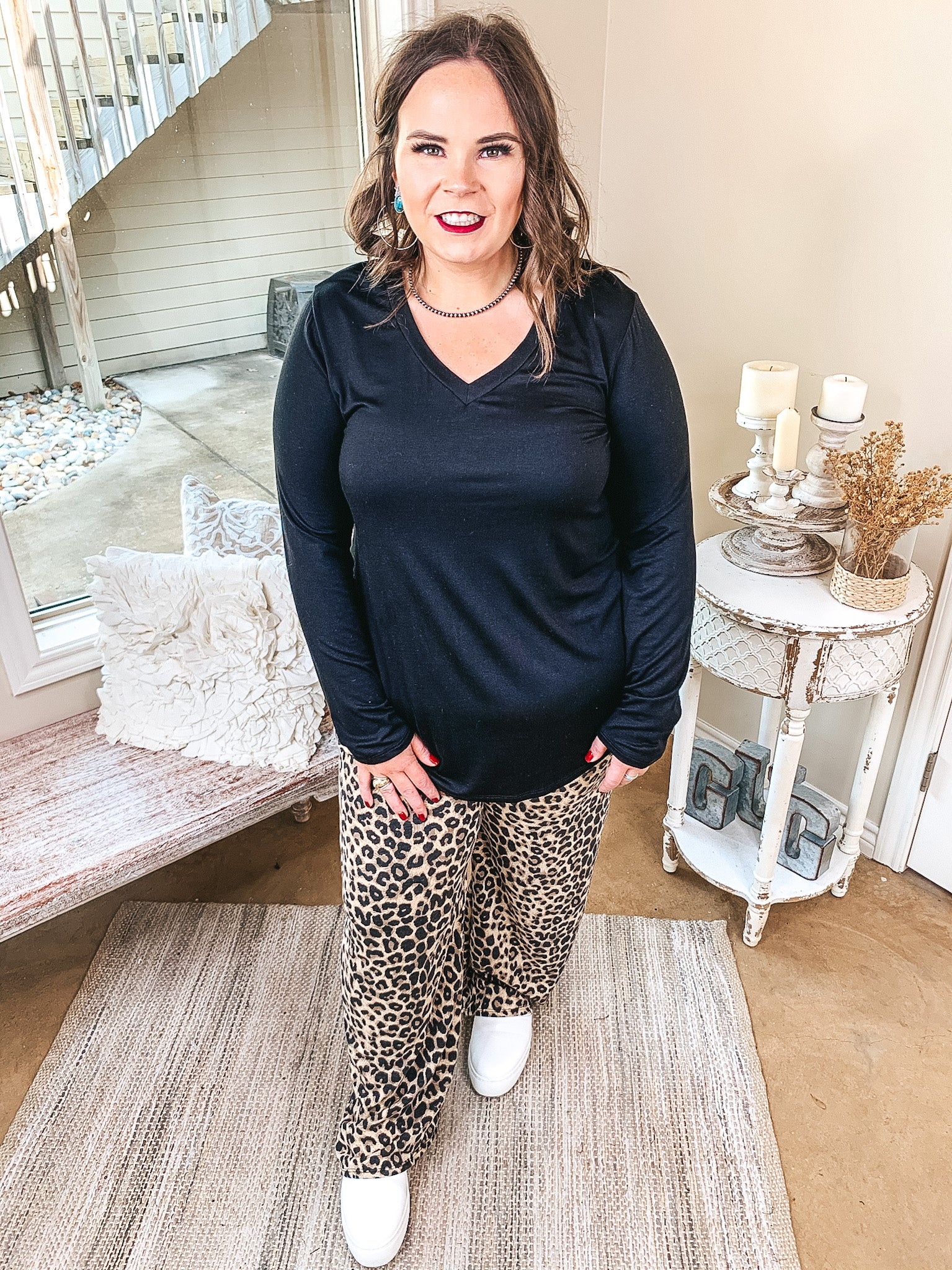 Let's Stay Home Wide Leg Lounge Pants with Pockets in Leopard - Giddy Up Glamour Boutique