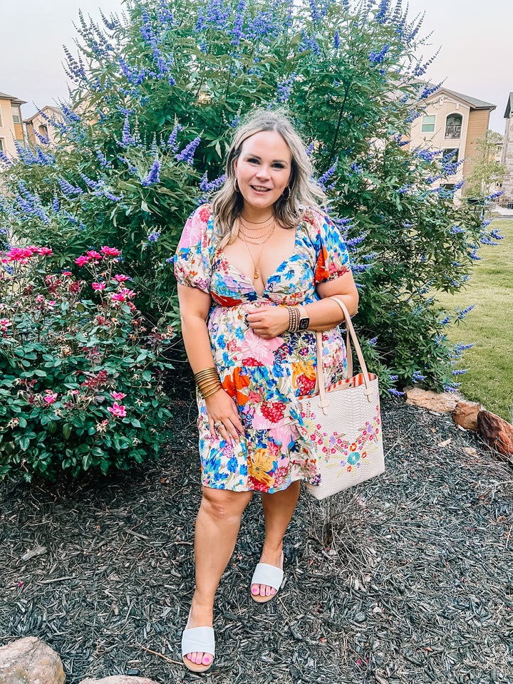 Savor The Sunshine Floral Print Babydoll Dress in Ivory Mix - Giddy Up Glamour Boutique