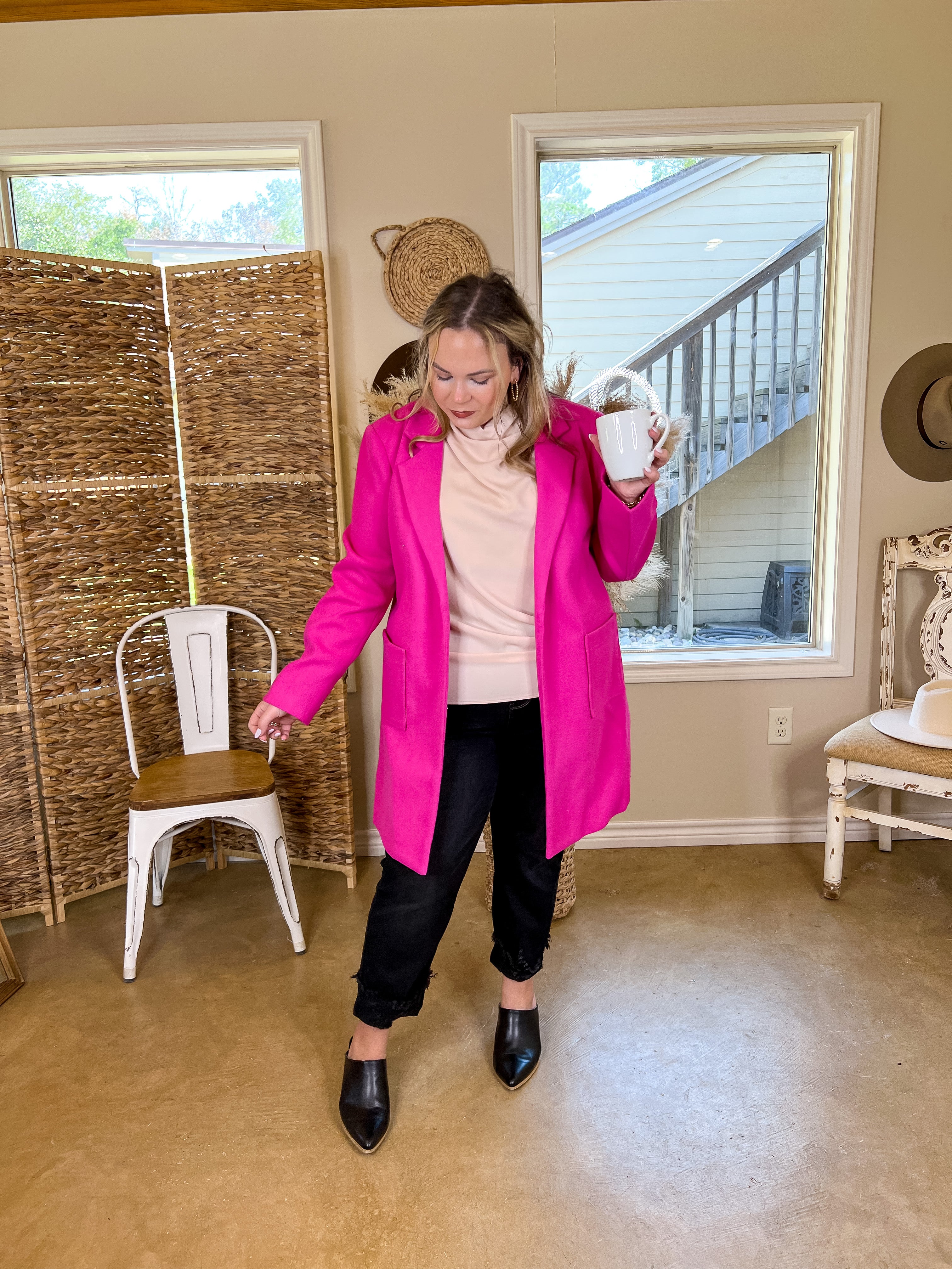 European Holiday Open Front Coat in Hot Pink - Giddy Up Glamour Boutique