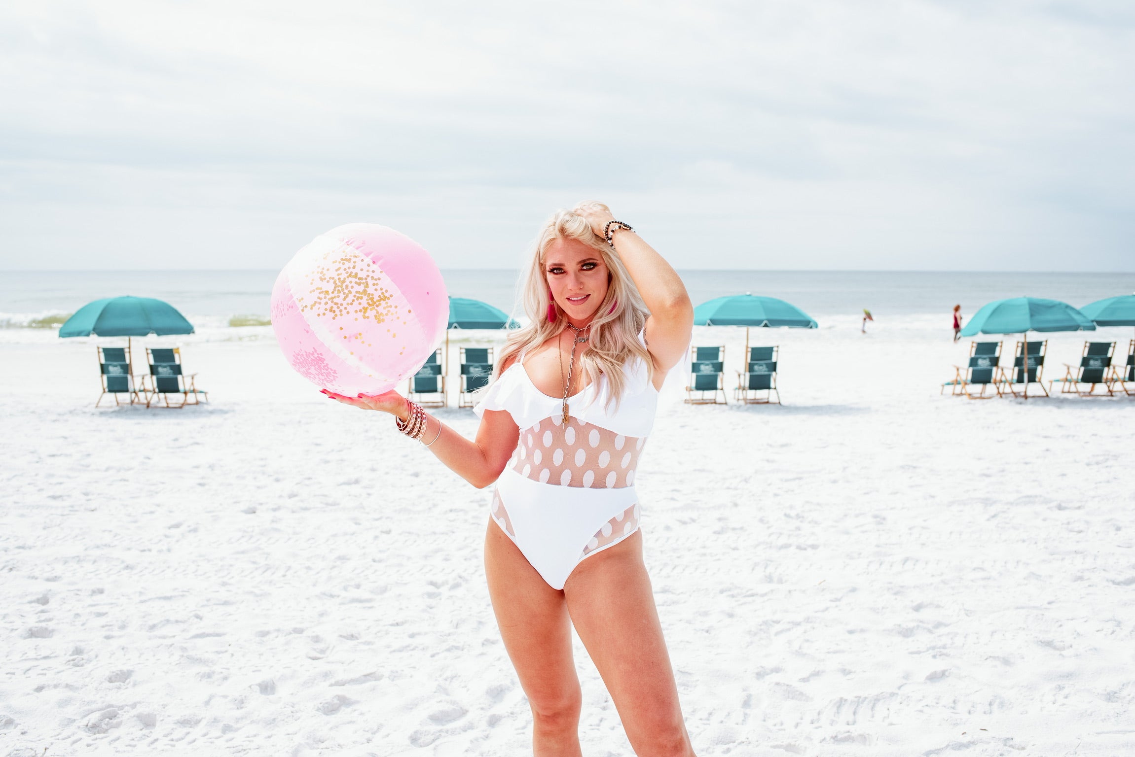 Sea You There Cold Shoulder One Piece Swimsuit with Dotted Mesh Middle in White - Giddy Up Glamour Boutique