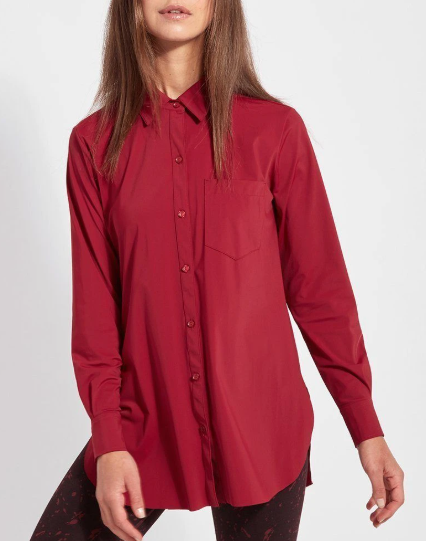 Lysse Schiffer Button Down Dress Shirt in Ruby Red - Giddy Up Glamour Boutique