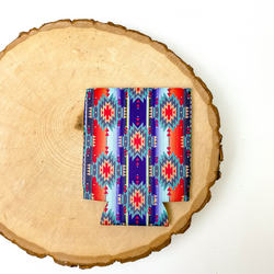 Royal Blue, Turquoise, and Red Tribal Aztec Print Koozie
