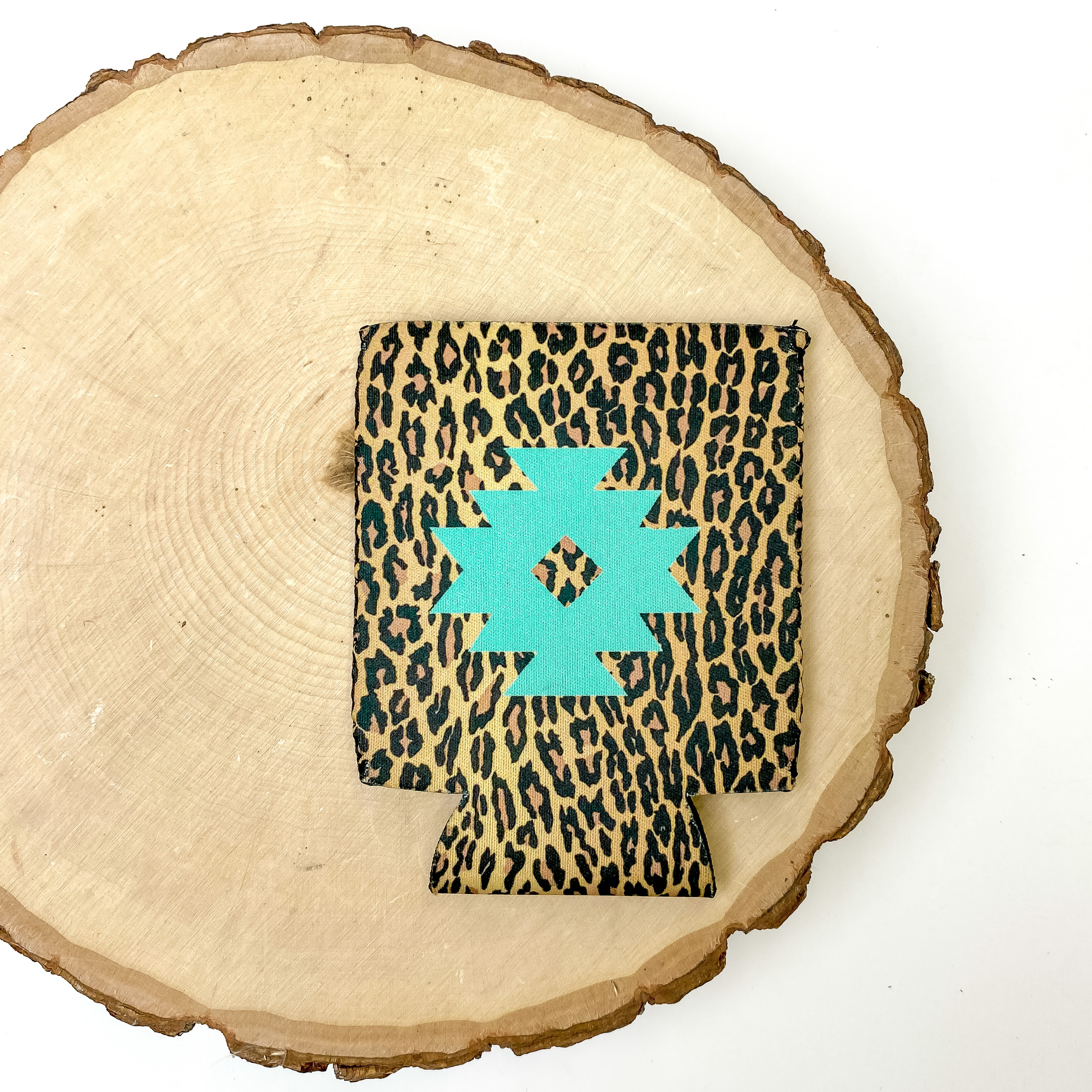 Turquoise Navajo & Leopard Koozie - Giddy Up Glamour Boutique