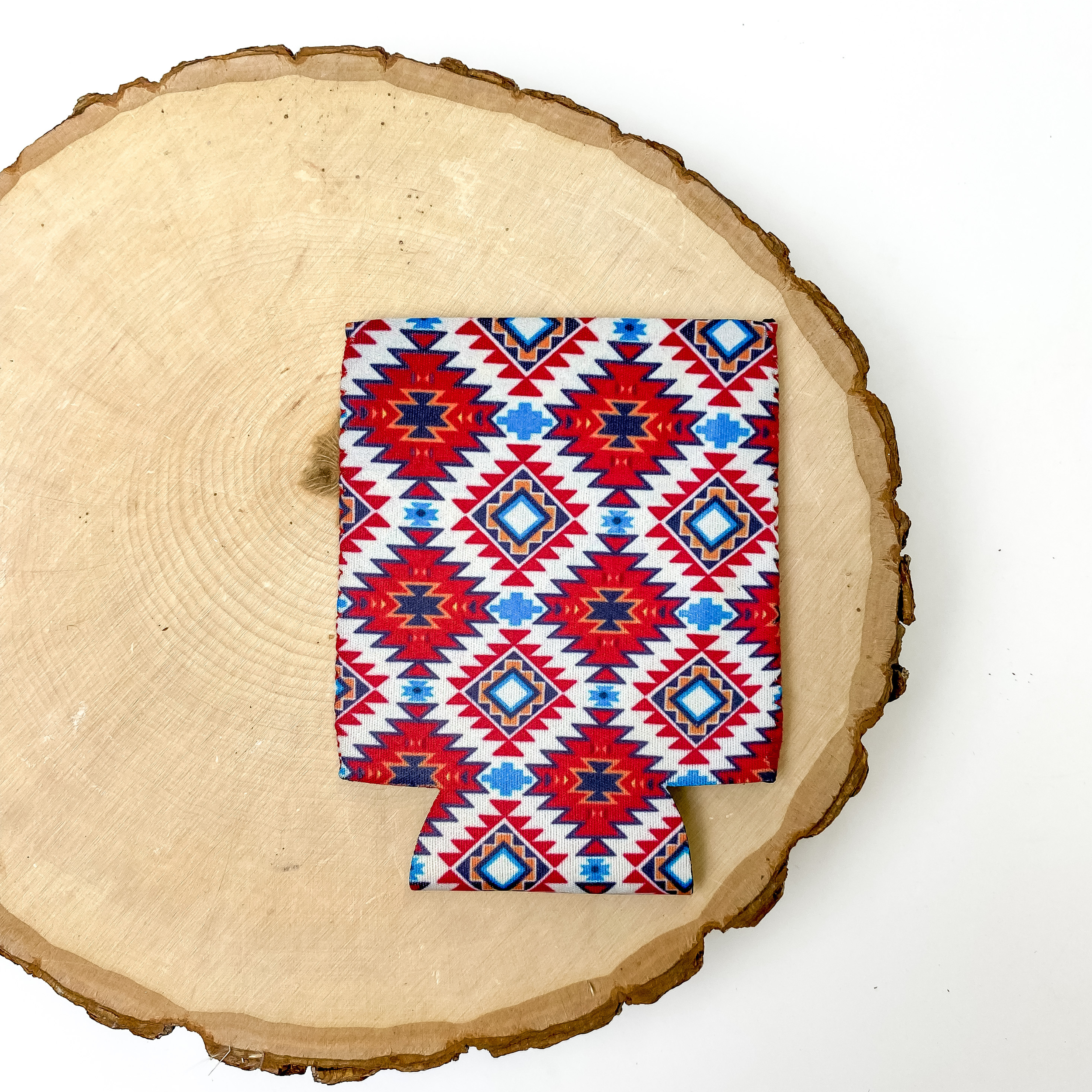 Red, White and Turquoise Aztec Print Koozie - Giddy Up Glamour Boutique