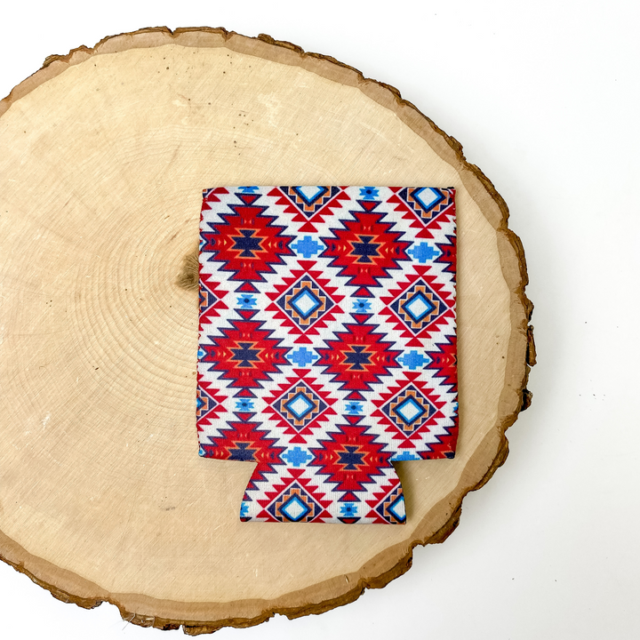 Red, White and Turquoise Aztec Print Koozie - Giddy Up Glamour Boutique