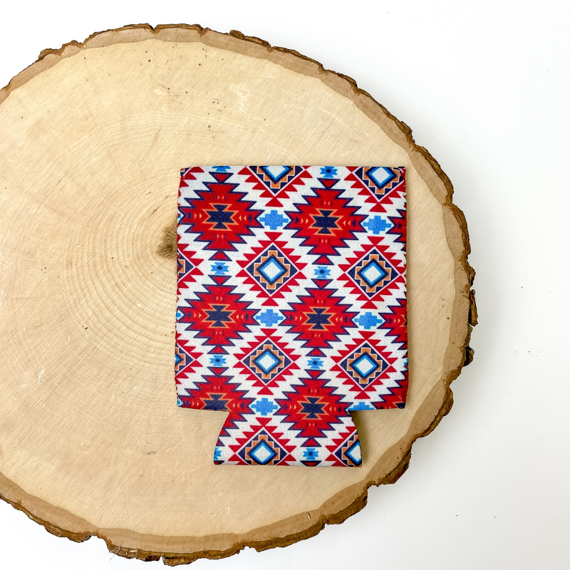Red, White and Turquoise Aztec Print Koozie