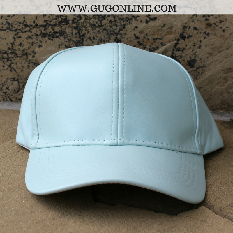 Faux Leather Baseball Cap in Mint Blue - Giddy Up Glamour Boutique
