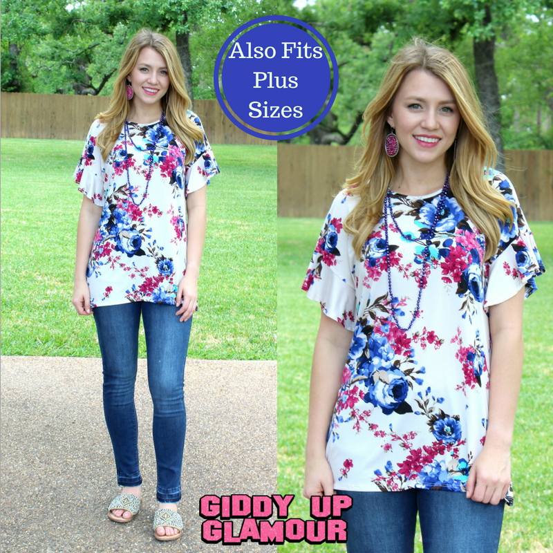 Last Chance Size Small | Sweeter Than Fiction Floral Short Sleeve Top in Ivory - Giddy Up Glamour Boutique