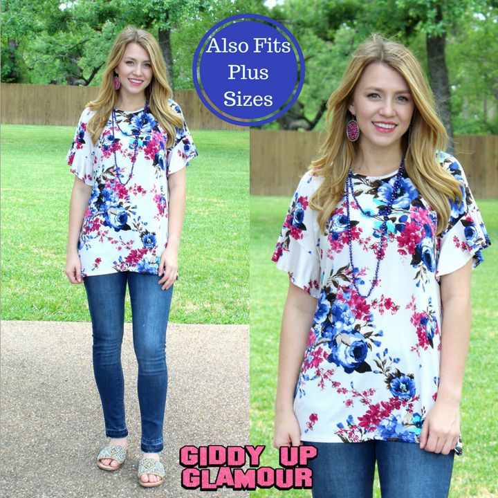 Last Chance Size Small | Sweeter Than Fiction Floral Short Sleeve Top in Ivory - Giddy Up Glamour Boutique
