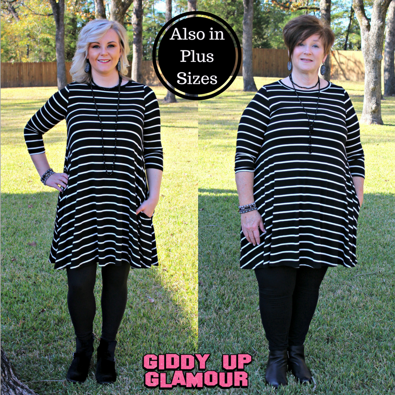 All The Stripe A Line Tunic Dress in Black - Giddy Up Glamour Boutique