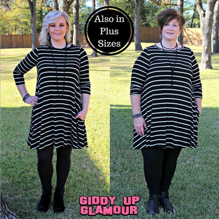 All The Stripe A Line Tunic Dress in Black - Giddy Up Glamour Boutique