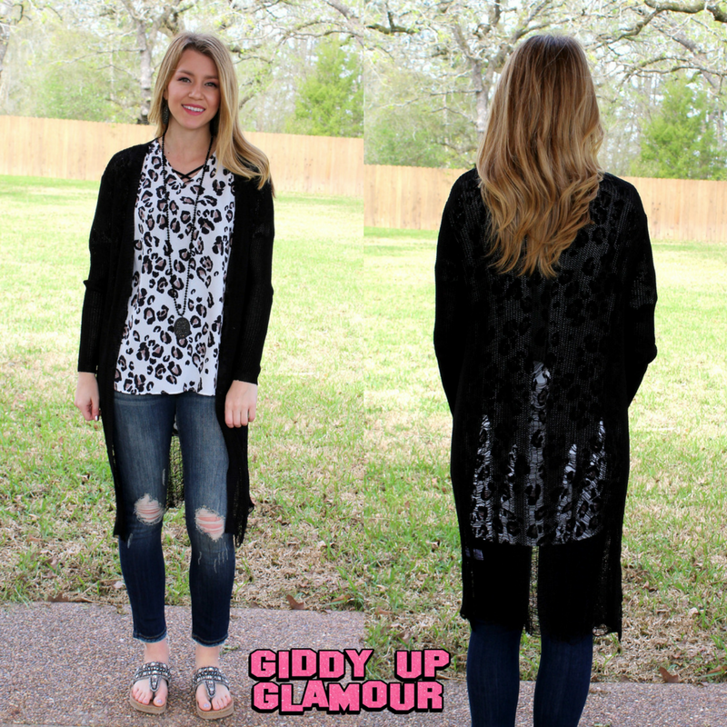 Haute Tempered Distressed Knit Cardigan in Black - Giddy Up Glamour Boutique