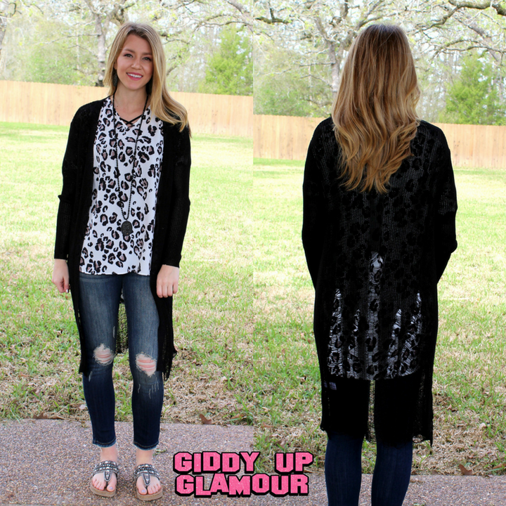 Haute Tempered Distressed Knit Cardigan in Black - Giddy Up Glamour Boutique